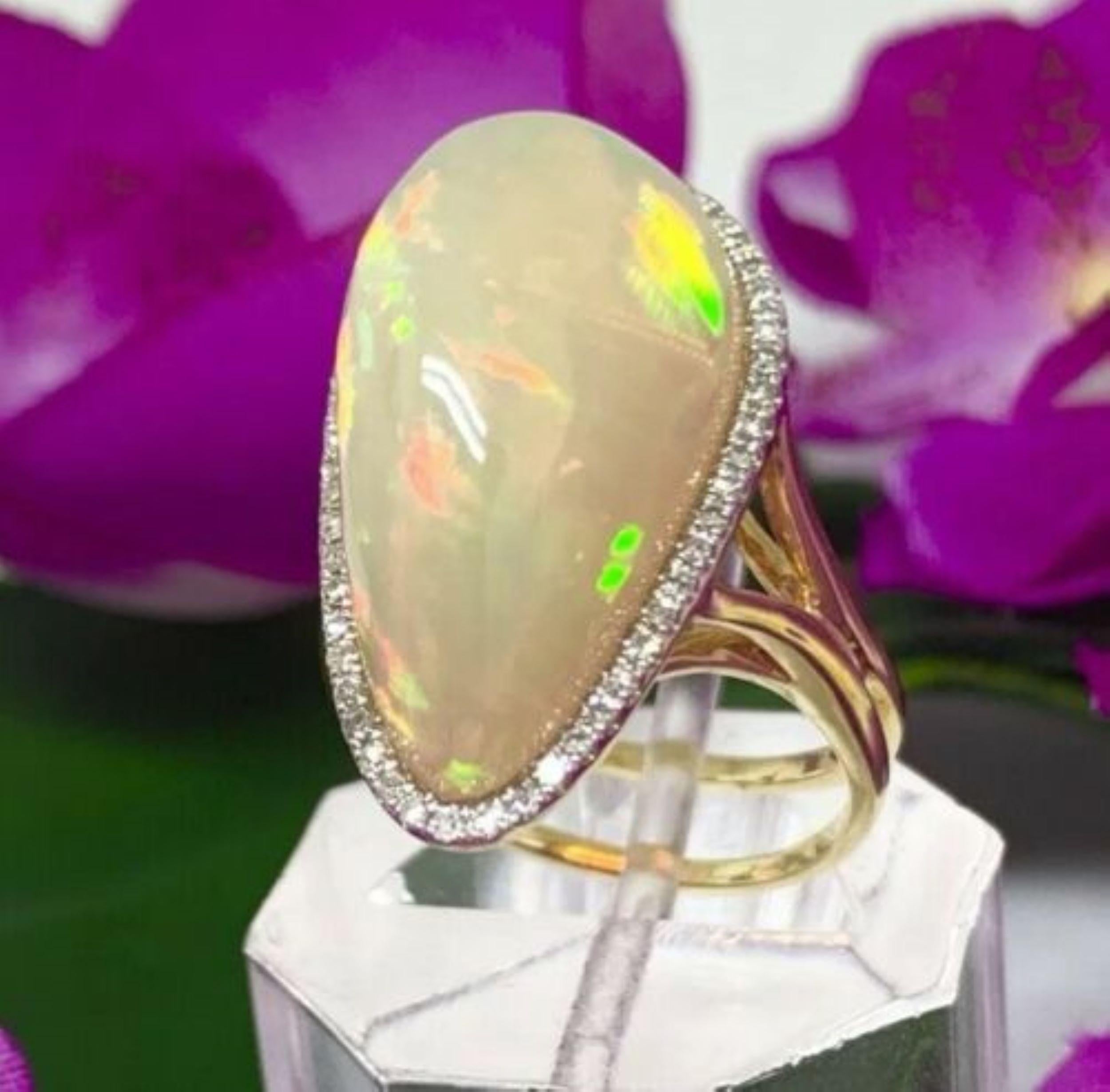 Modern Diamond Opal Ring 13.85 TCW 14k Gold Women Certified