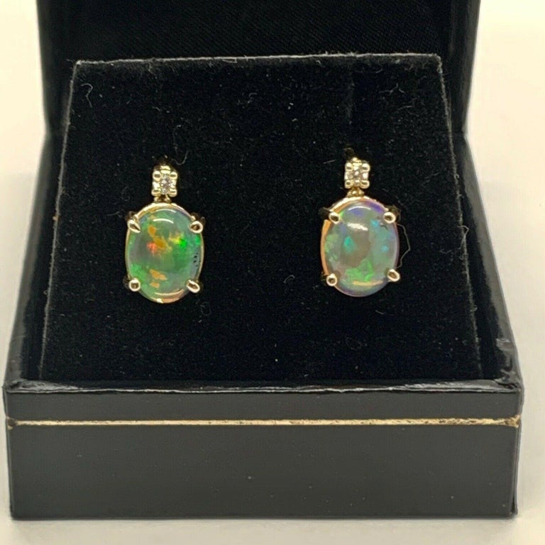 Fine Opal and Diamond 14 Karat 2.30 Carat Ladies Earrings Certified at ...