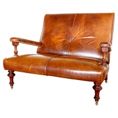 Fine Open Arm Hide Leather Library Sofa Country House Antique Howard Sons style