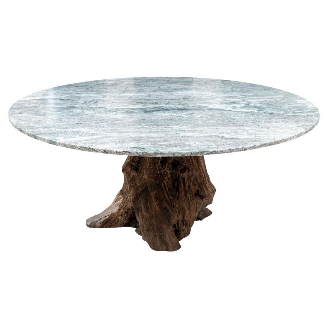 Fine Organic Modern Tree Root & Marble Top Dining Table For Sale