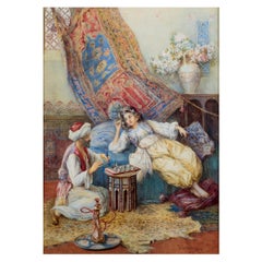 Fine Orientalist Painting Entitled ‘The Chess Game’ by Umberto Cacciarelli
