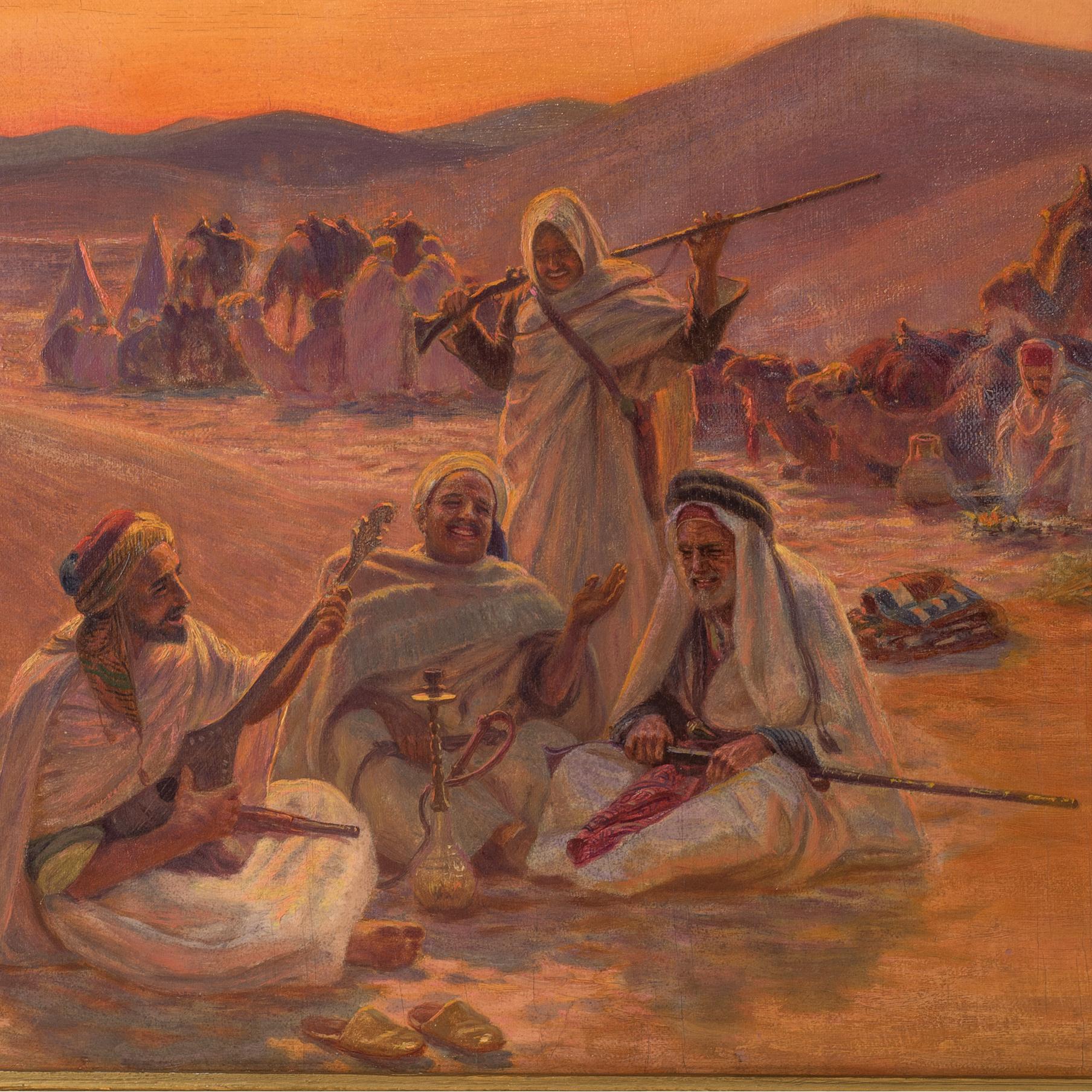 Swiss Fine Orientalist Painting of a Bedouin Camp by Otto Pilny
