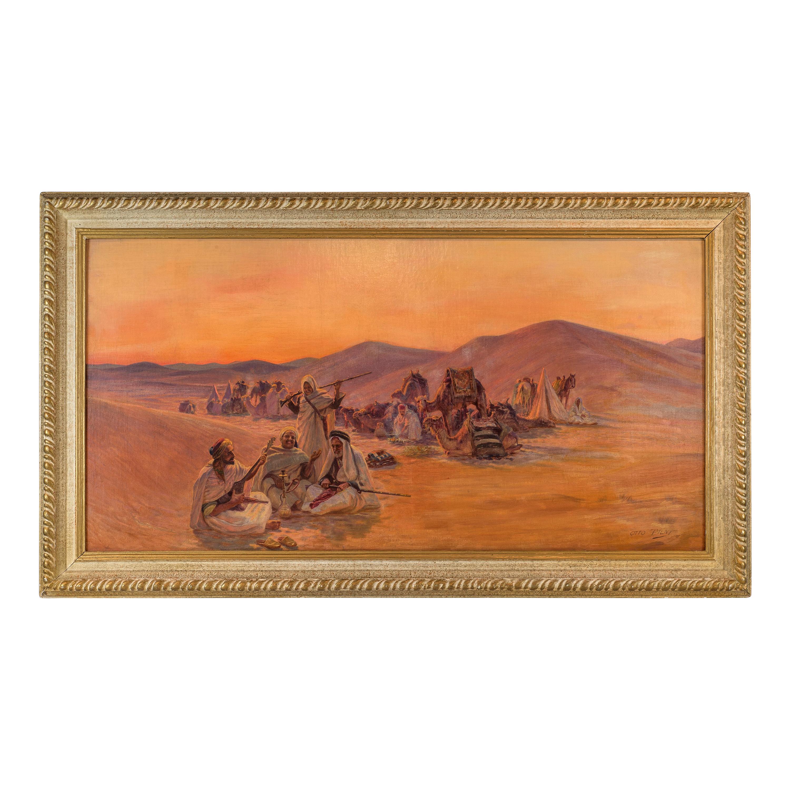 Fine Orientalist Painting of a Bedouin Camp by Otto Pilny