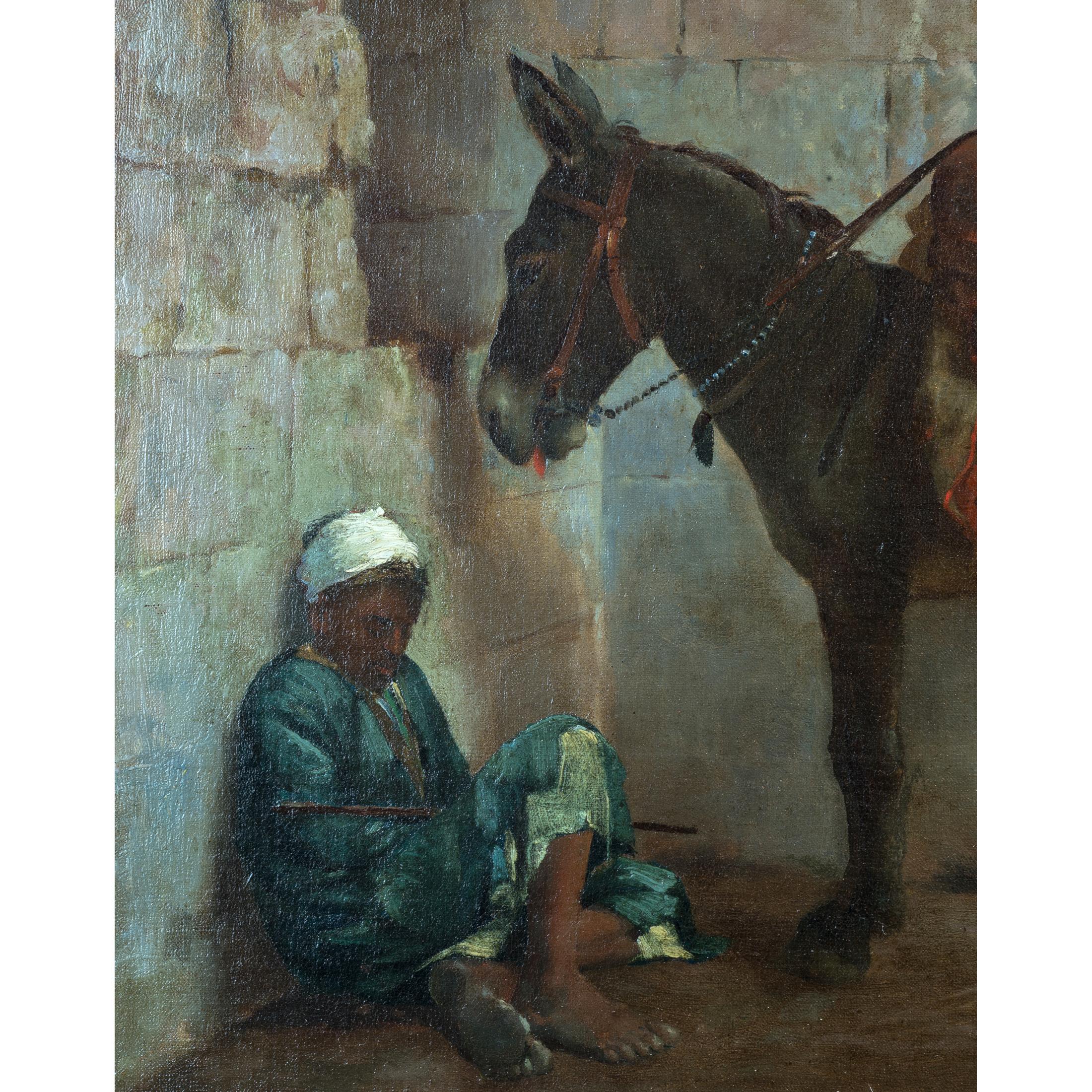 Italian Fine Orientalist Painting of a Young Boy with Donkey by Nicola Forcella