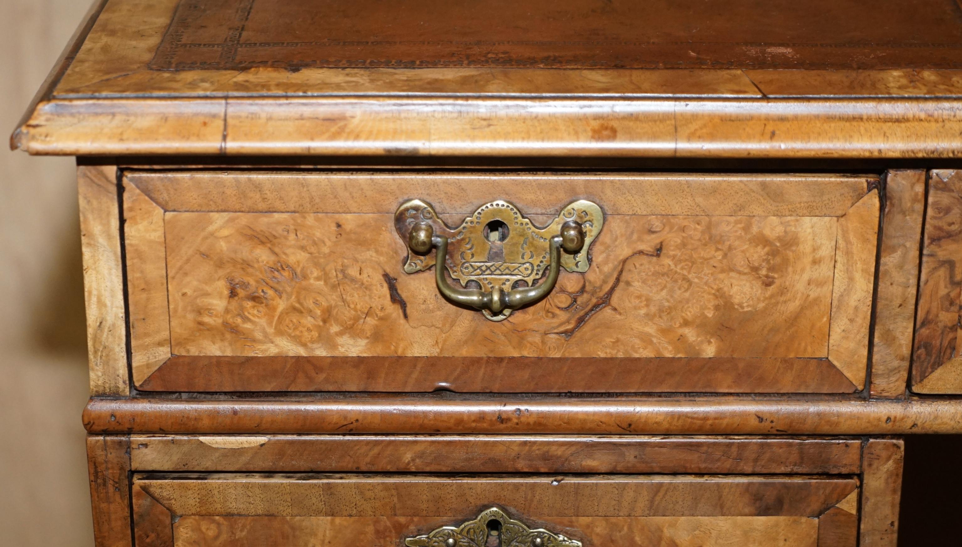 Fine Original Antique Victorian Burr Walnut & Brown Leather Twin Pedestal Desk For Sale 1