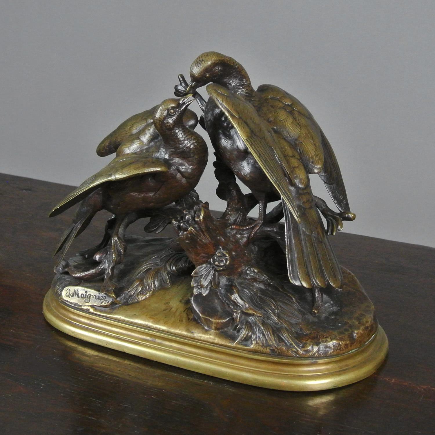 Fine Original Bronze of Lovebirds - Tourtereaux - by Joules Moigniez c. 1865 In Good Condition For Sale In Heathfield, GB