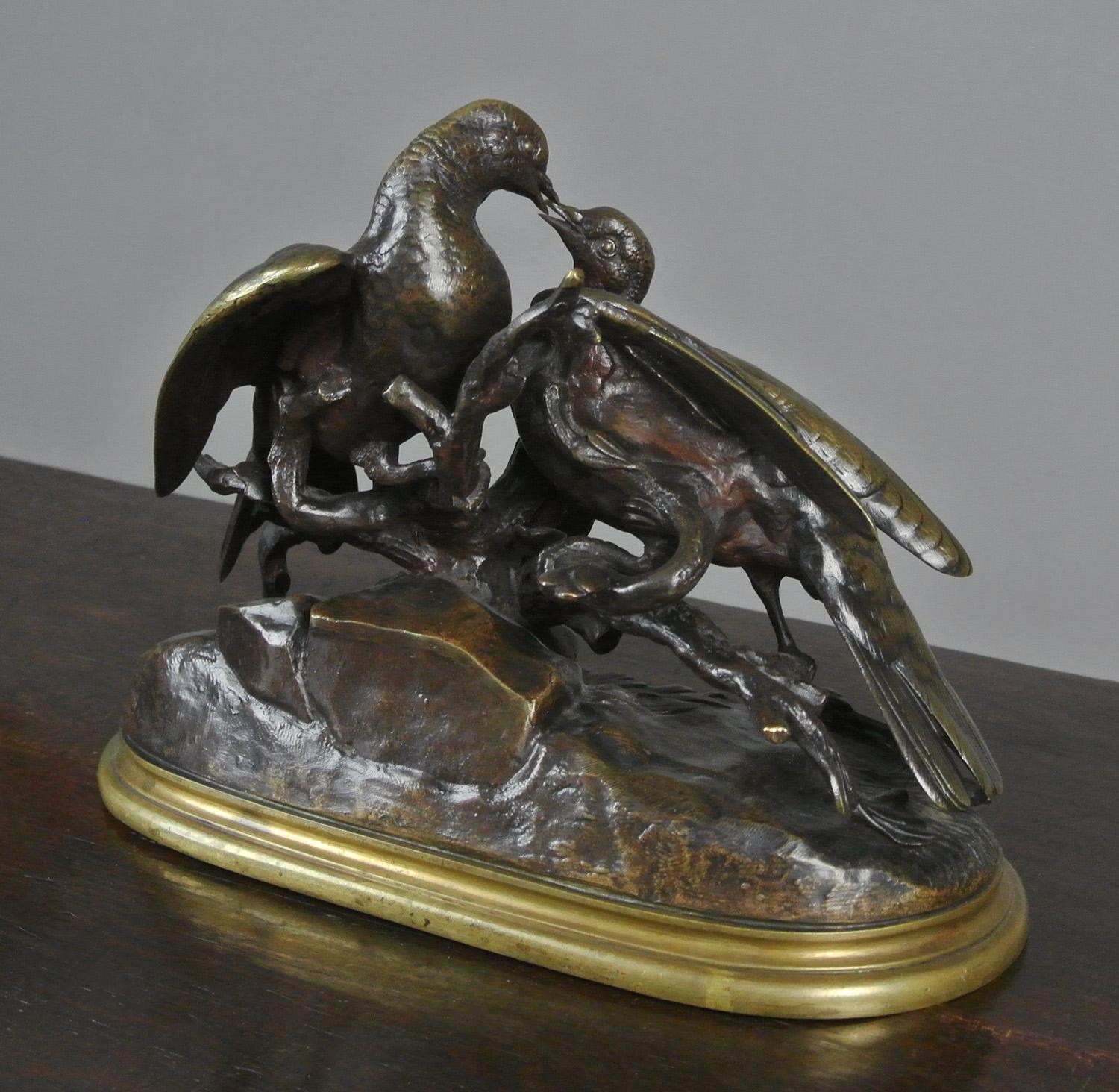 Fine Original Bronze of Lovebirds - Tourtereaux - by Joules Moigniez c. 1865 For Sale 1