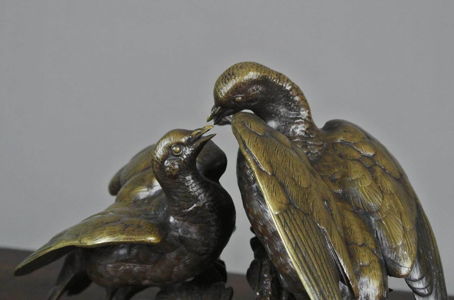 Fine Original Bronze of Lovebirds - Tourtereaux - by Joules Moigniez c. 1865 For Sale 2