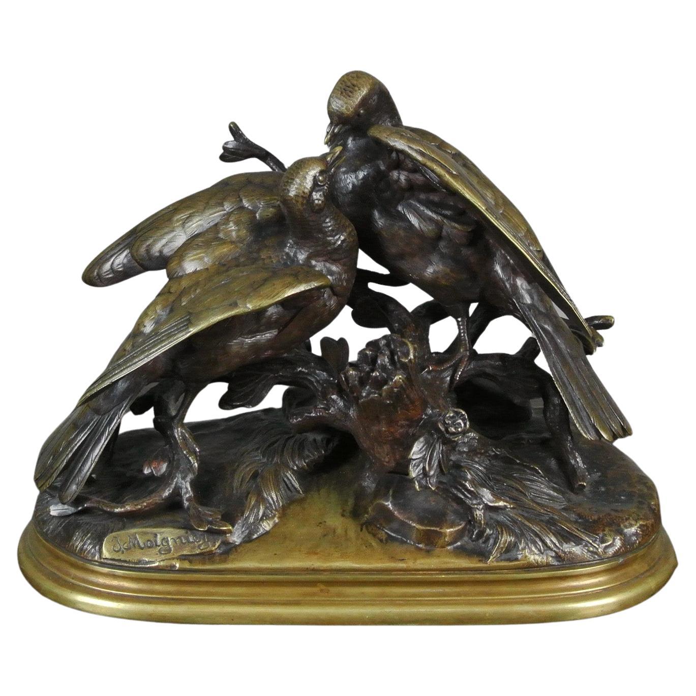 Fine Original Bronze of Lovebirds - Tourtereaux - by Joules Moigniez c. 1865 For Sale