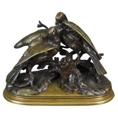 Feine Original Bronzestatue von Lovebirds – Tourtereaux – von Joules Moigniez, um 1865