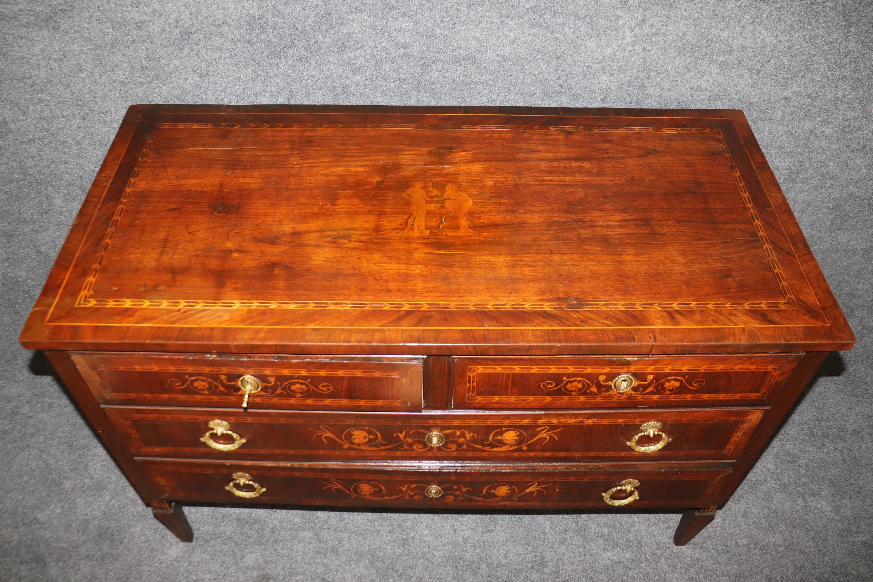 Fine Original Finish Italian Provincial Inlaid Walnut and Fruitwood Commode  For Sale 5
