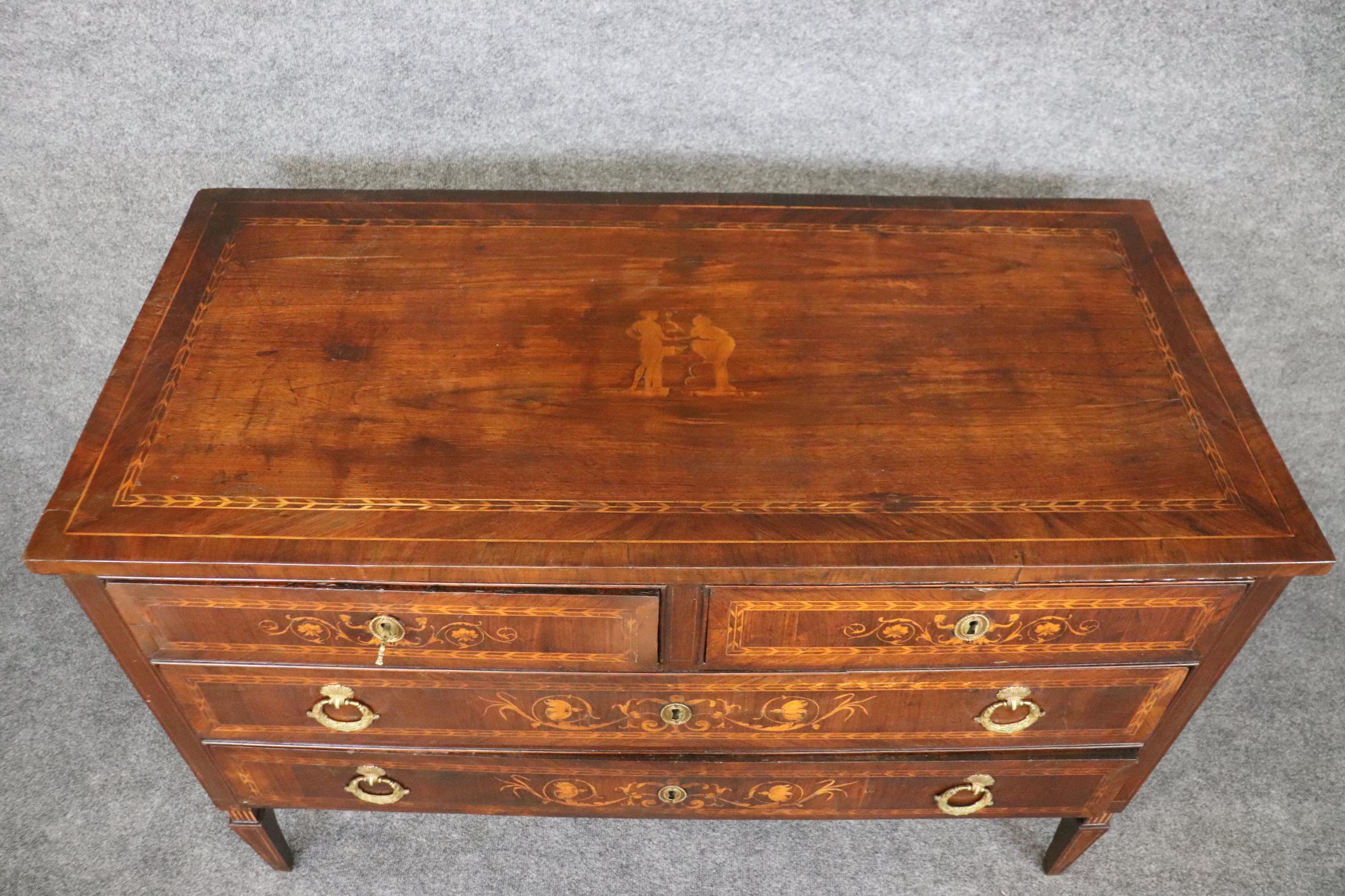 Fine Original Finish Italian Provincial Inlaid Walnut and Fruitwood Commode  For Sale 6