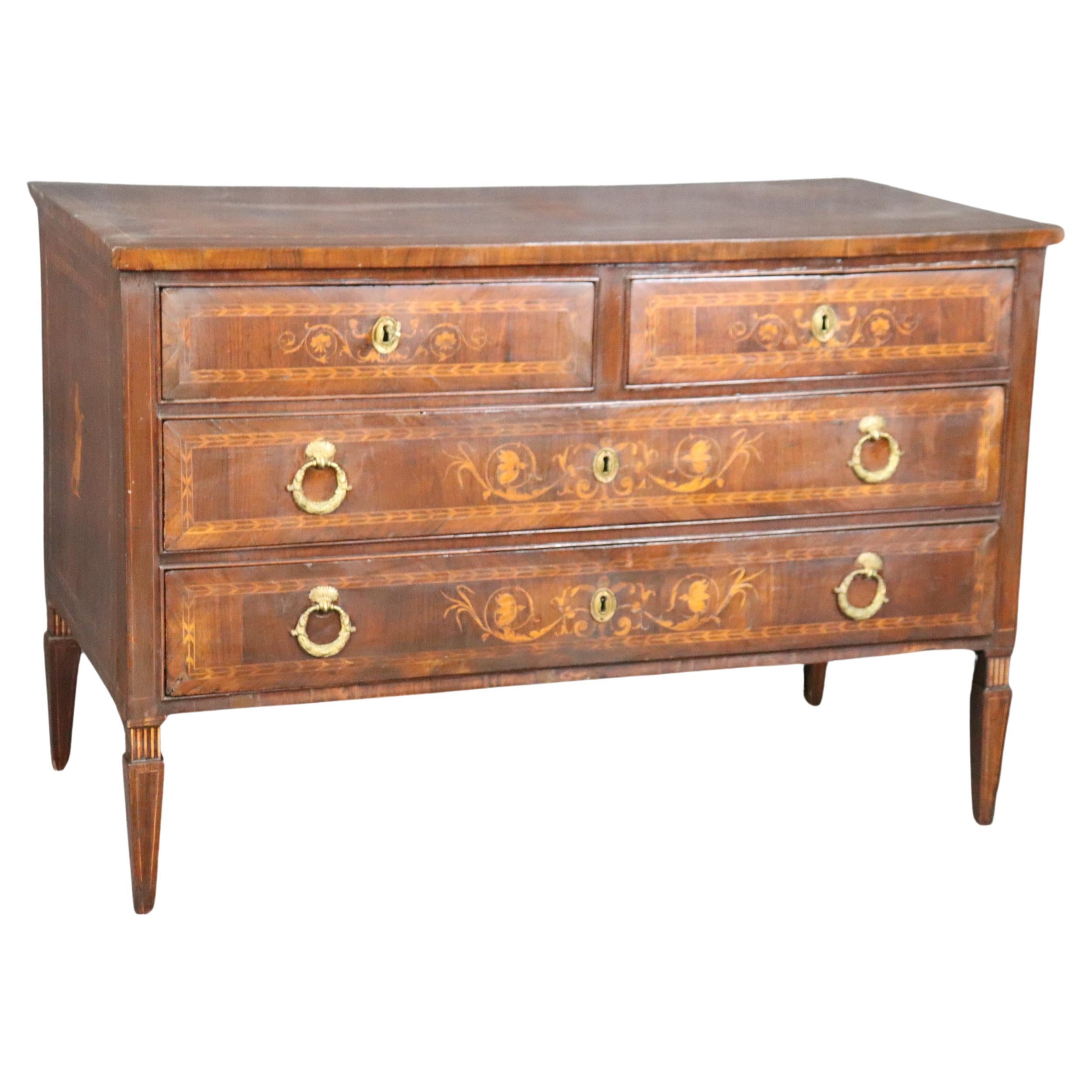 Fine Original Finish Italian Provincial Inlaid Walnut and Fruitwood Commode  For Sale