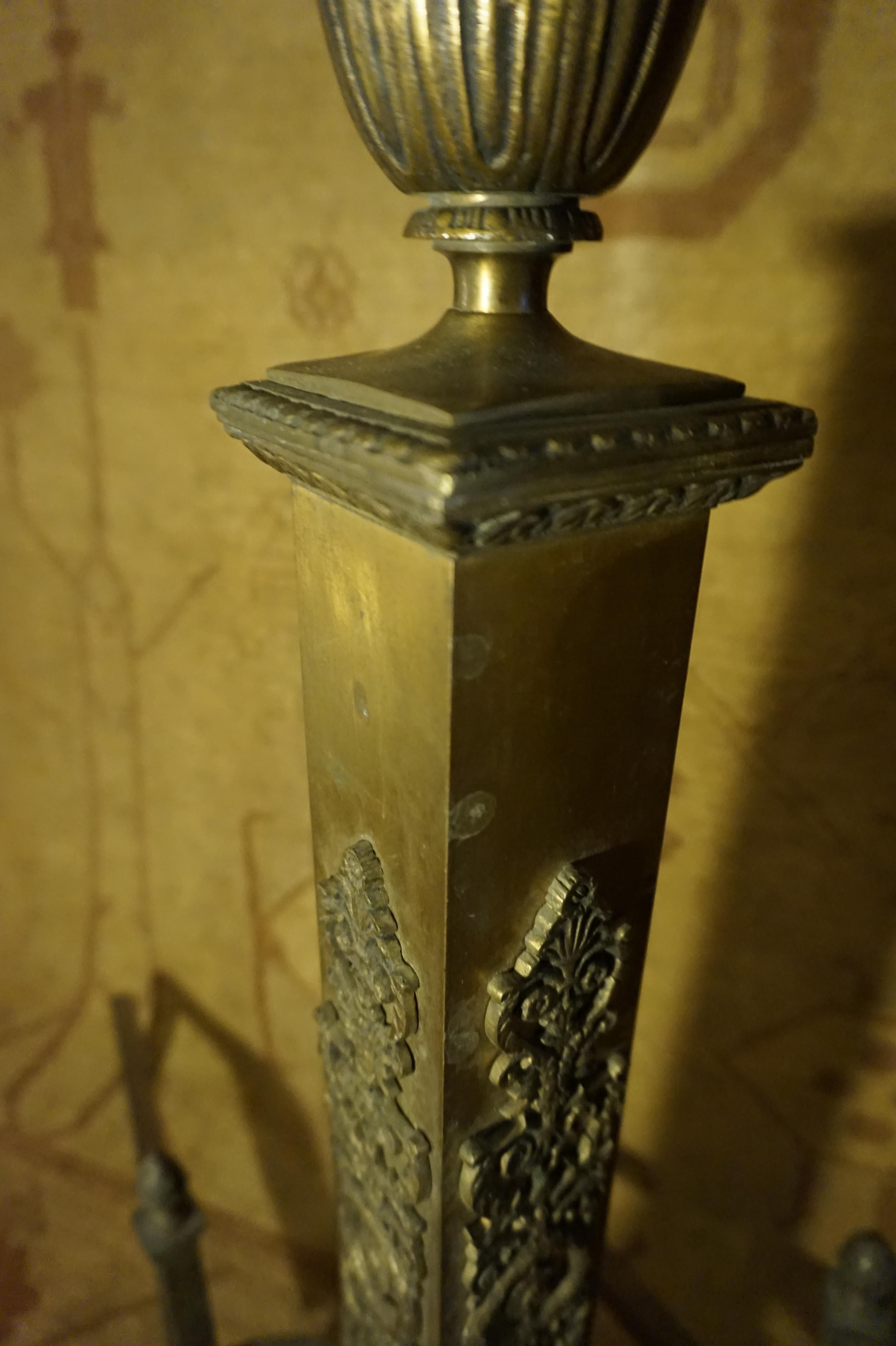 Fine Original Patina Large Brass French Napolean III Andirons For Sale 3