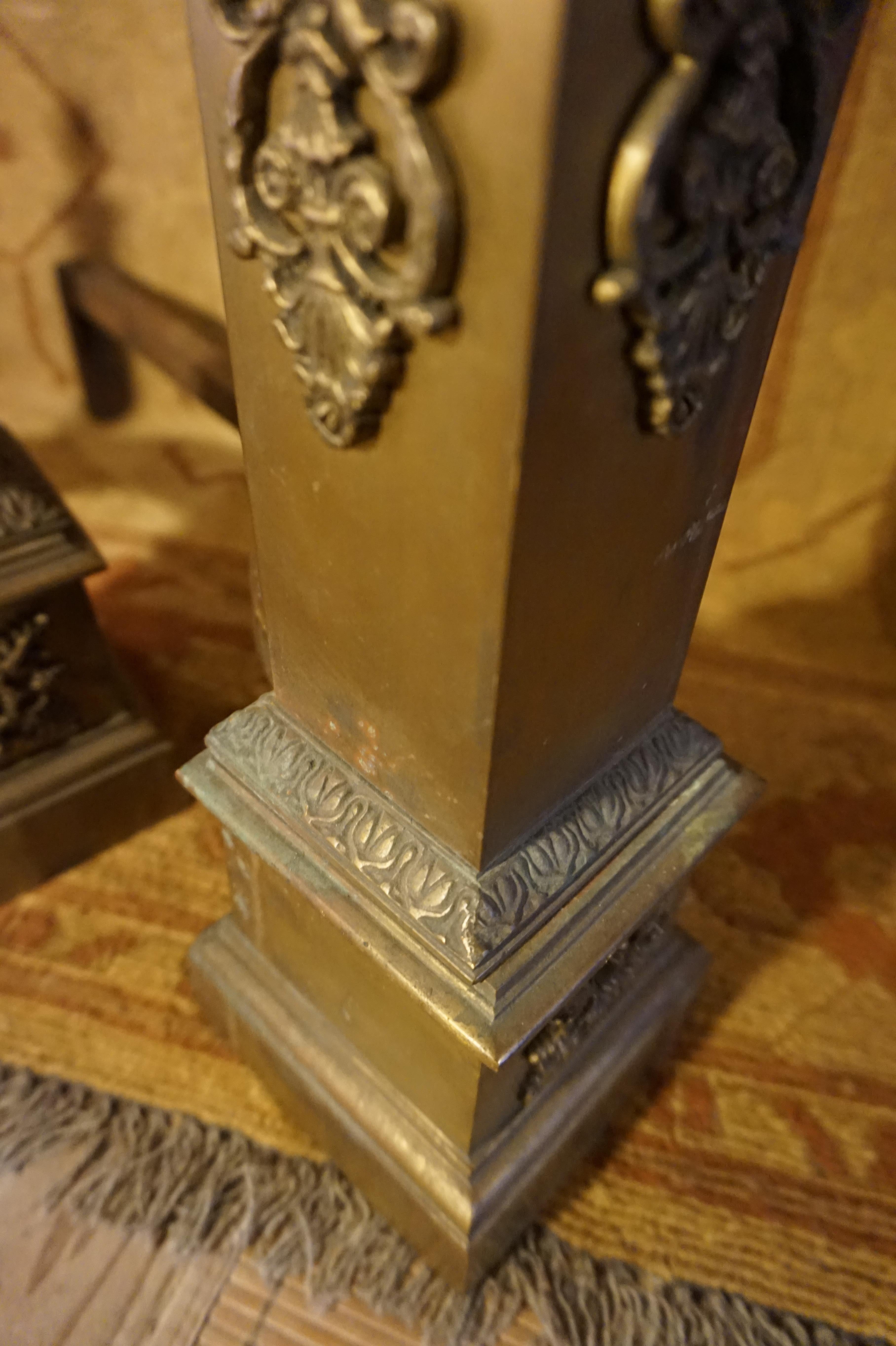 Fine Original Patina Large Brass French Napolean III Andirons For Sale 5