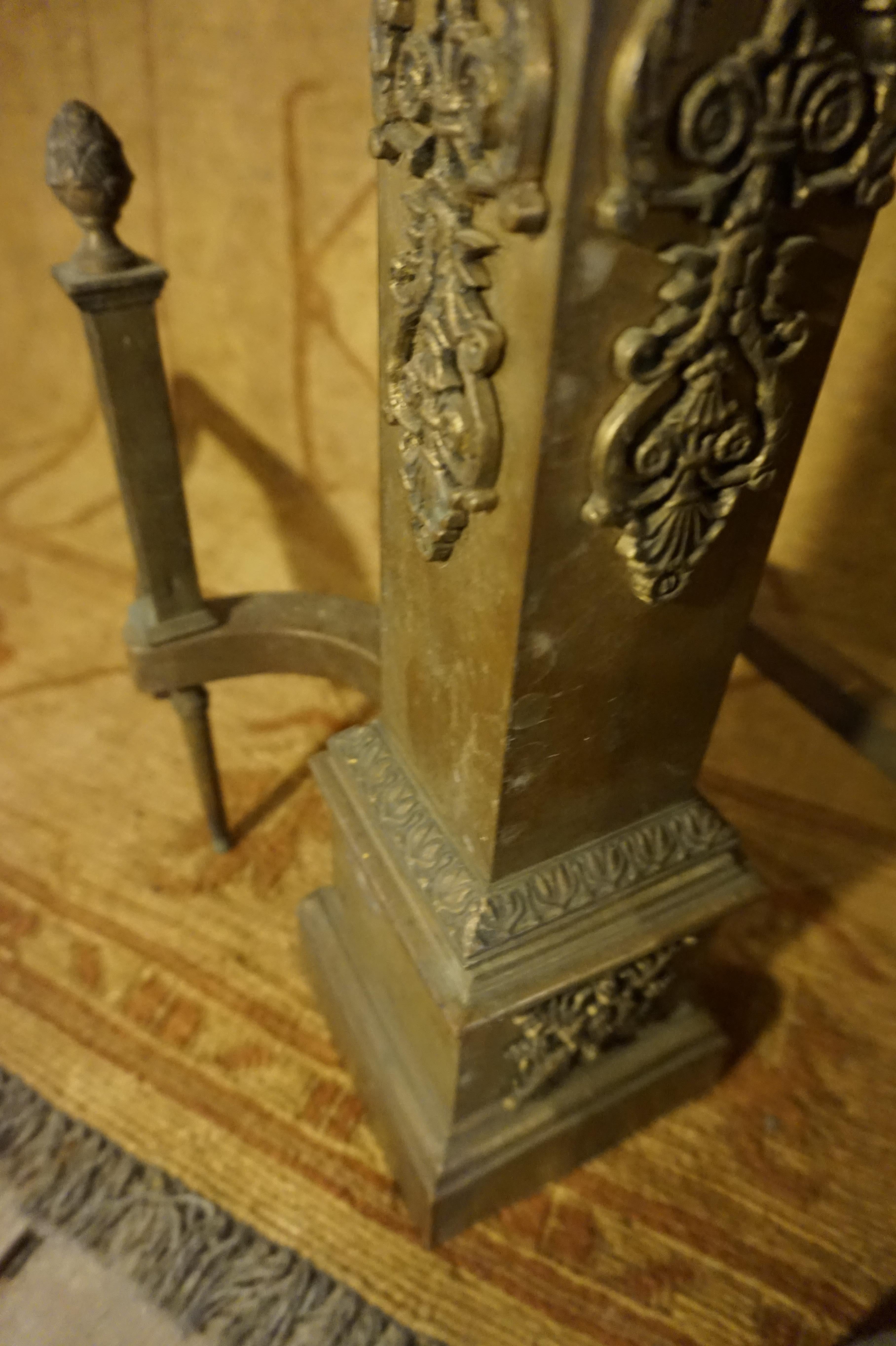 Fine Original Patina Large Brass French Napolean III Andirons For Sale 6