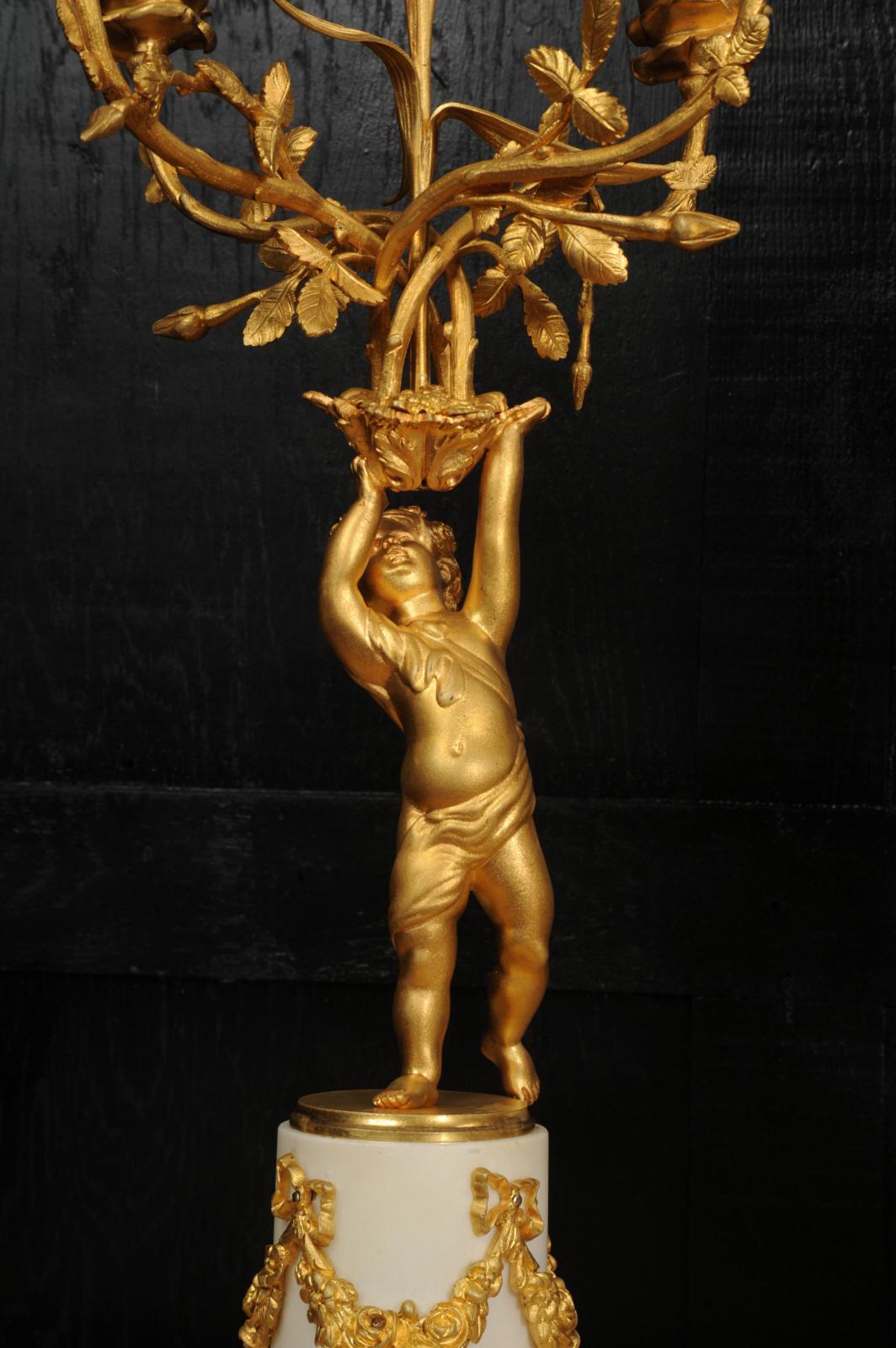 Fine Ormolu and Marble Cherub Clock Set by H Luppens Paris For Sale 7