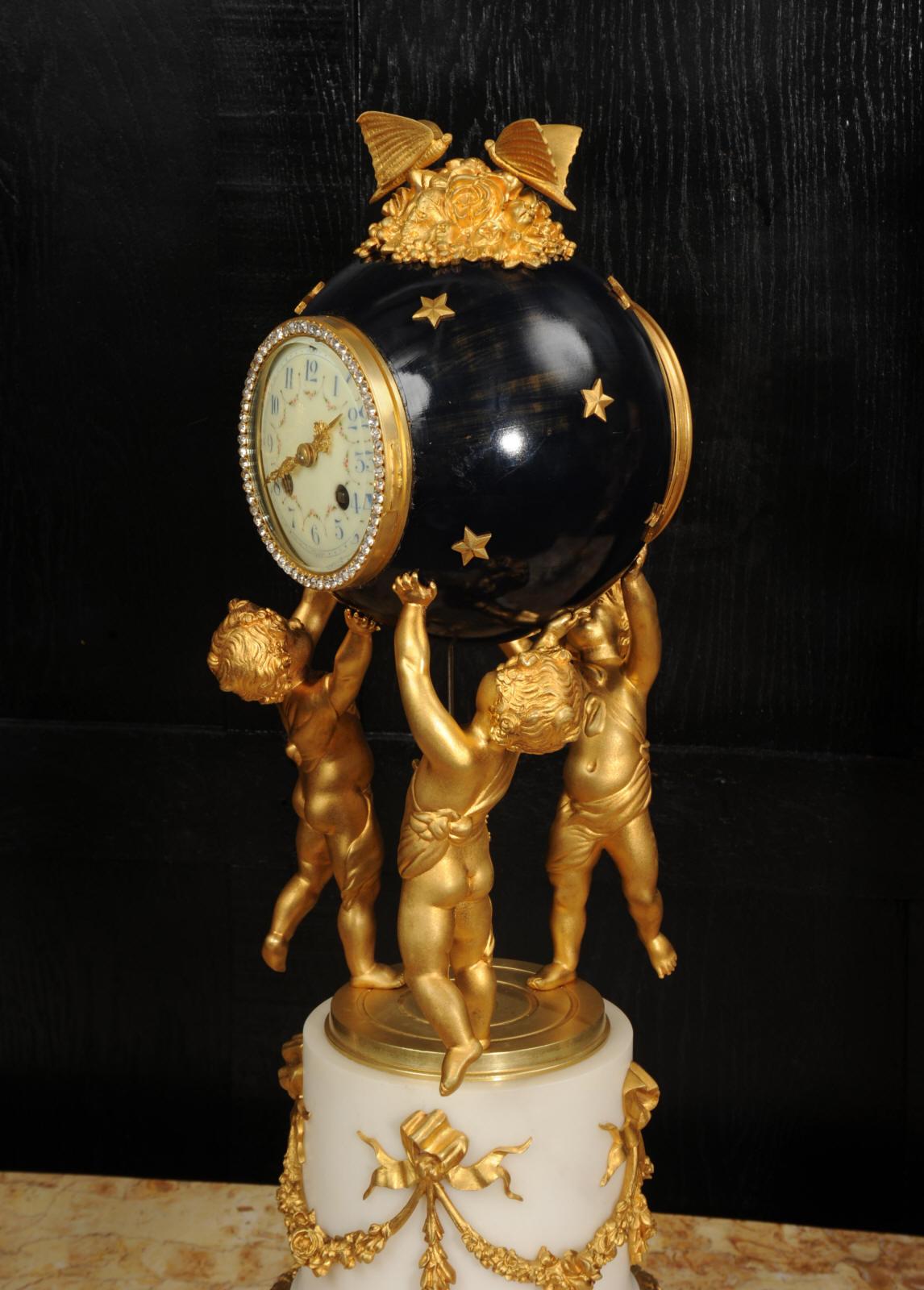 Fine Ormolu and Marble Cherub Clock Set by H Luppens Paris For Sale 10
