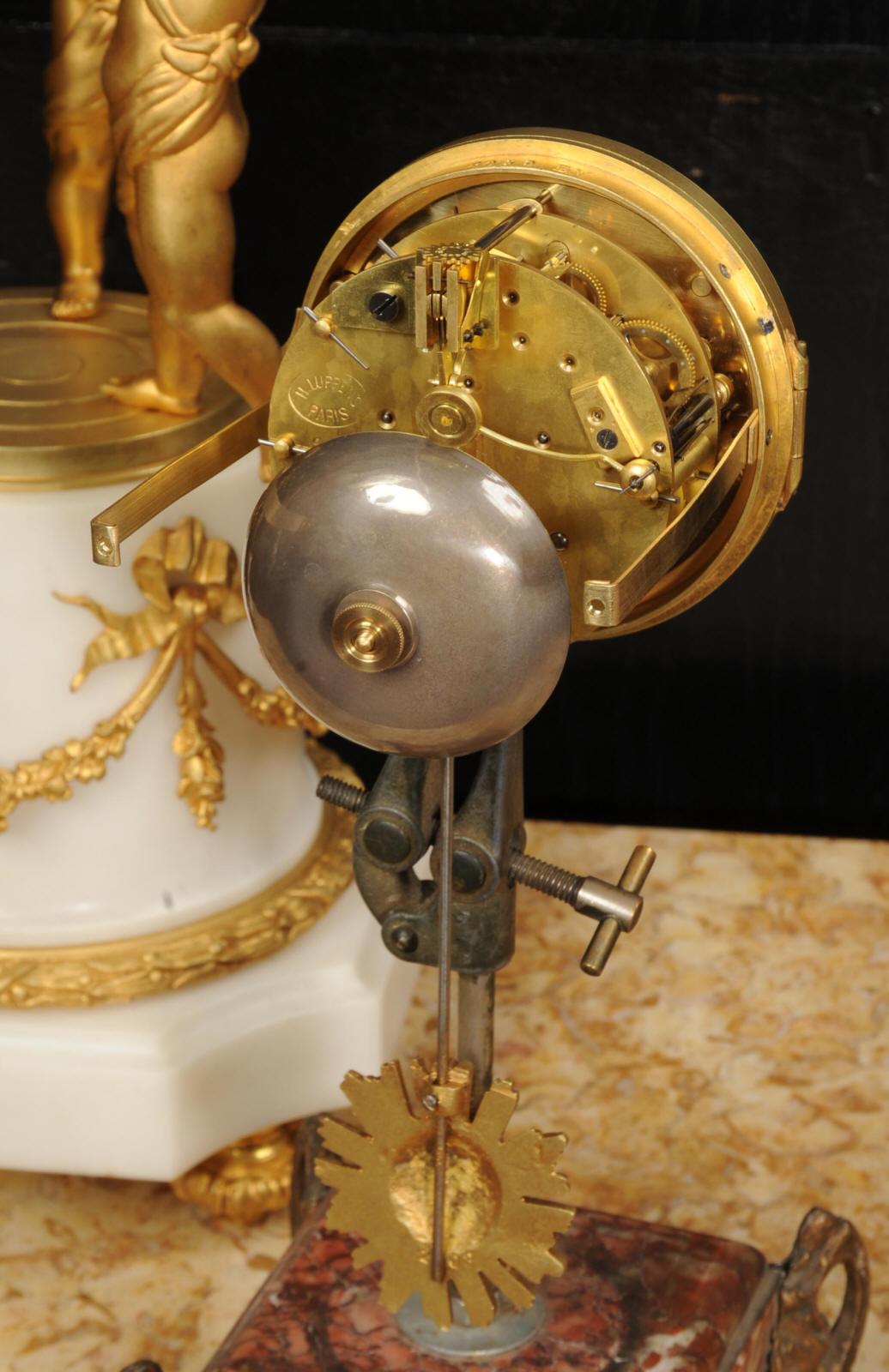 Fine Ormolu and Marble Cherub Clock Set by H Luppens Paris For Sale 12
