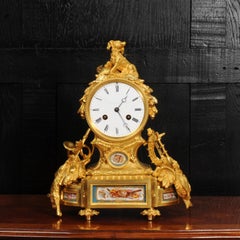Fine Ormolu and Sevres Porcelain Antique French Clock - Gun Dog
