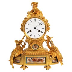 Fine Ormolu and Sevres Porcelain Antique French Clock - Gun Dog