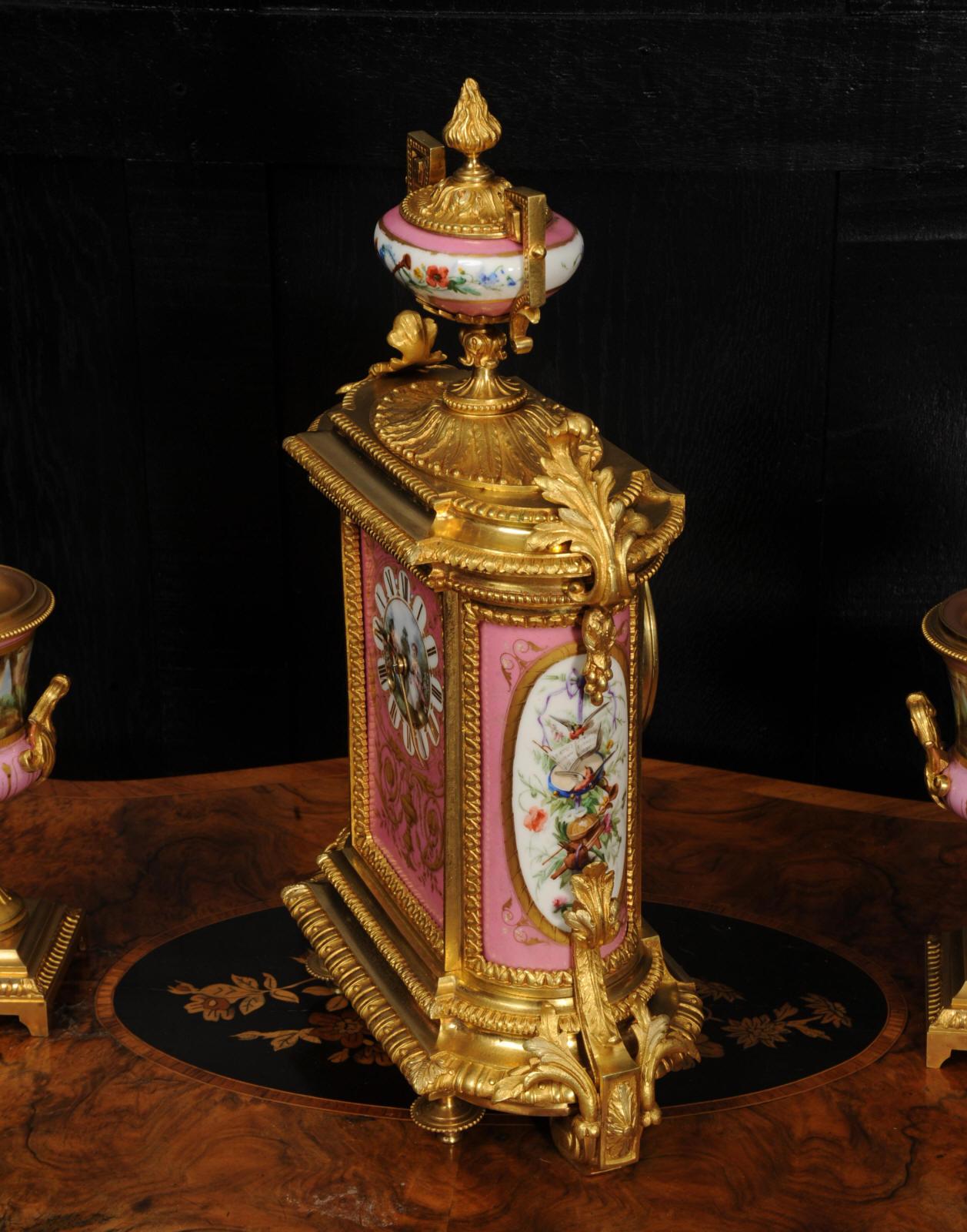 Fine Ormolu and Sevres Porcelain Antique French Clock Set For Sale 4