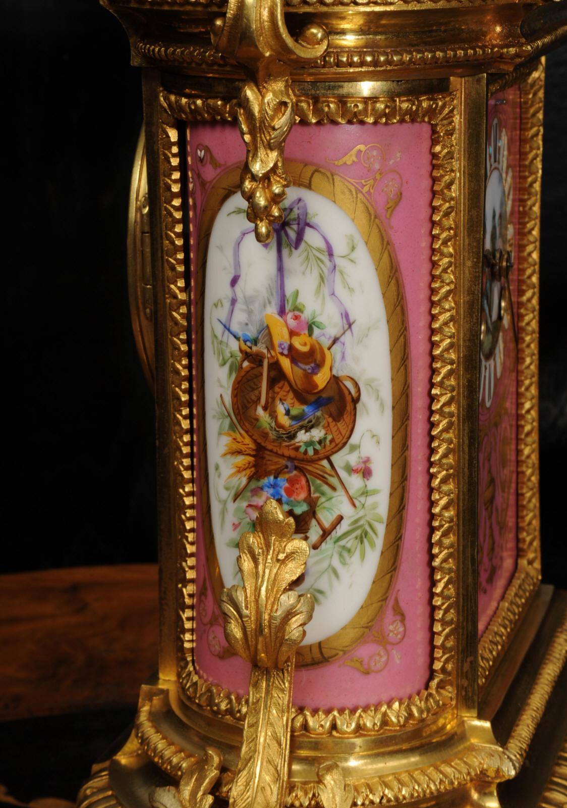 Fine Ormolu and Sevres Porcelain Antique French Clock Set For Sale 6