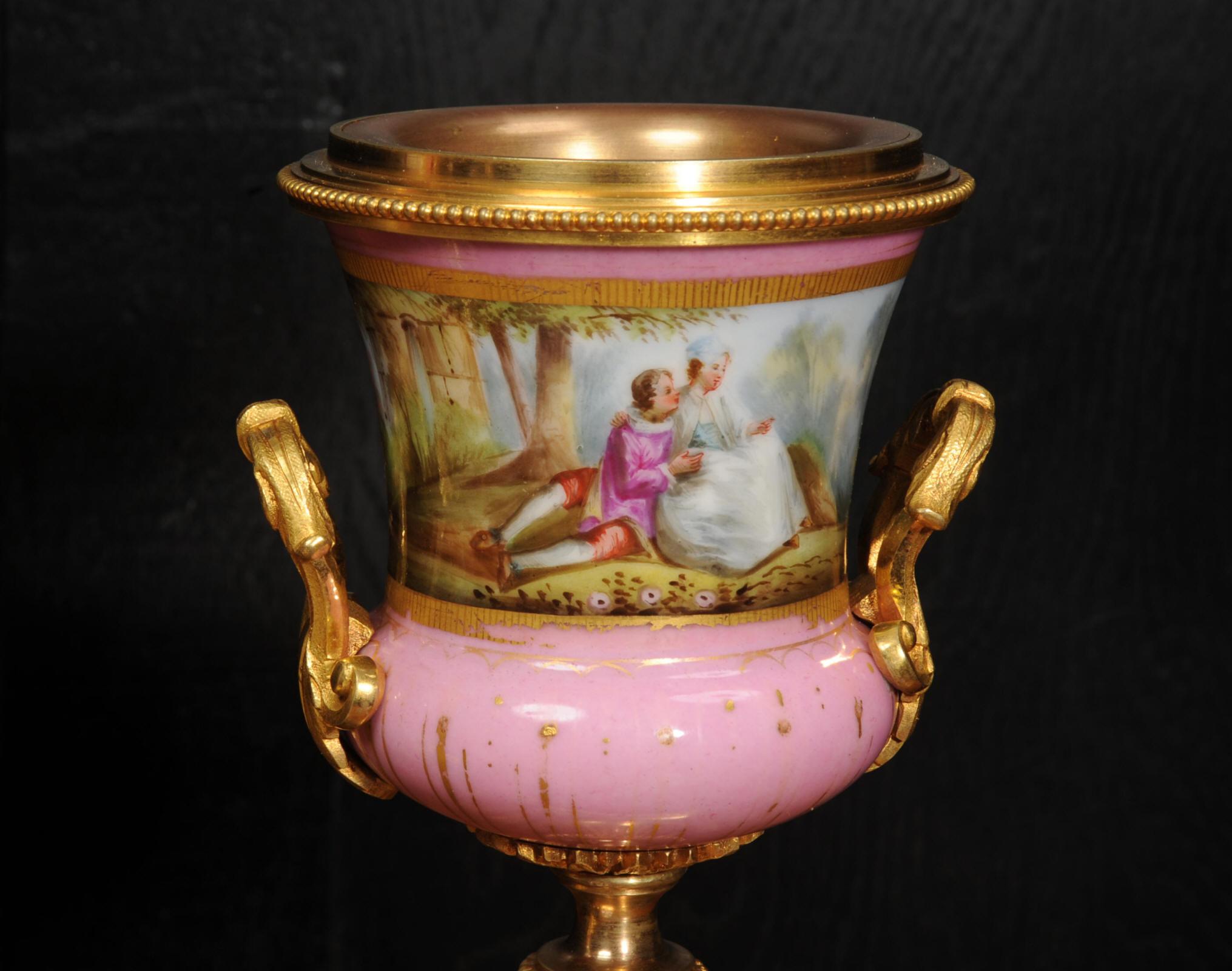 Fine Ormolu and Sevres Porcelain Antique French Clock Set For Sale 9