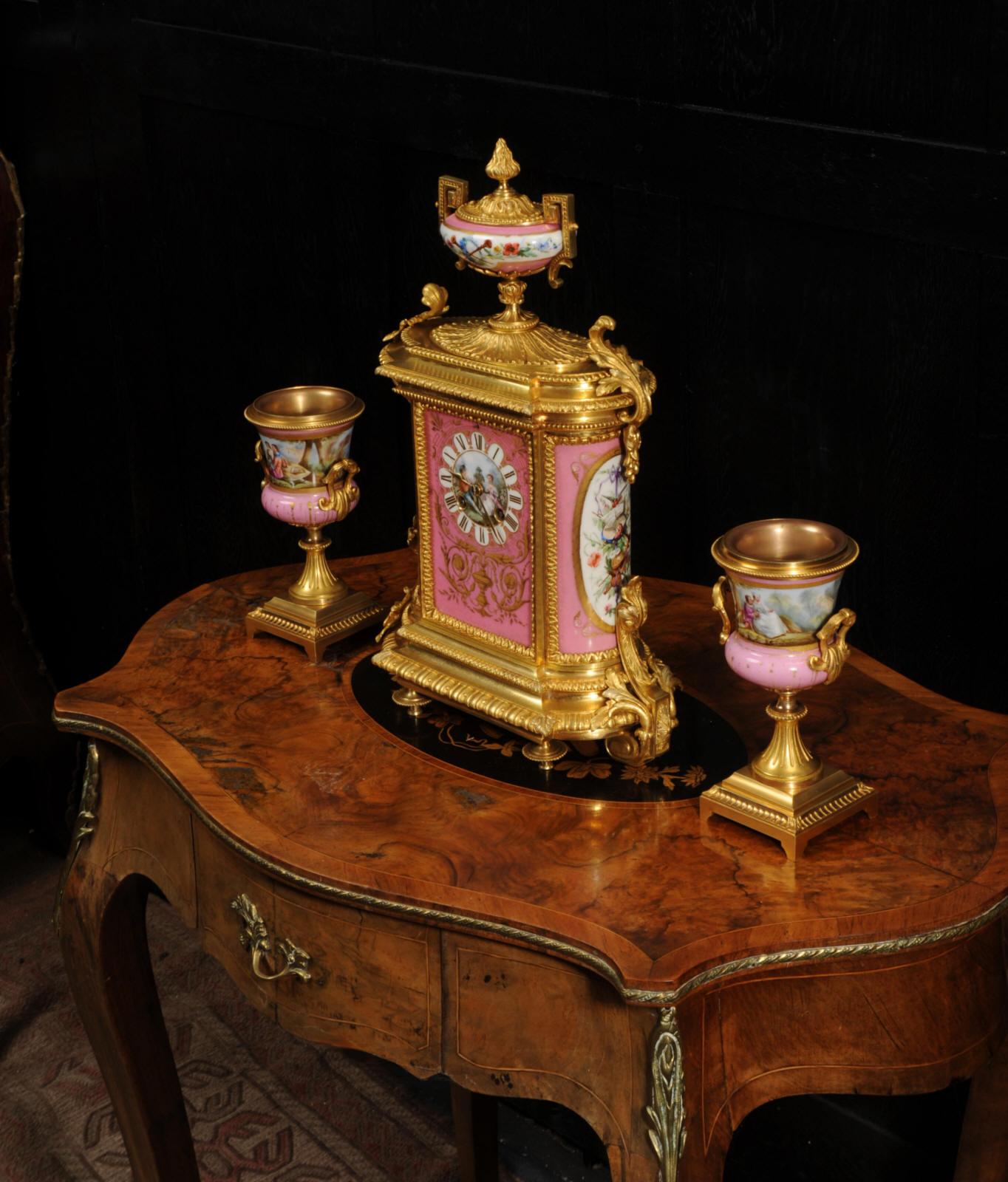 Fine Ormolu and Sevres Porcelain Antique French Clock Set For Sale 11