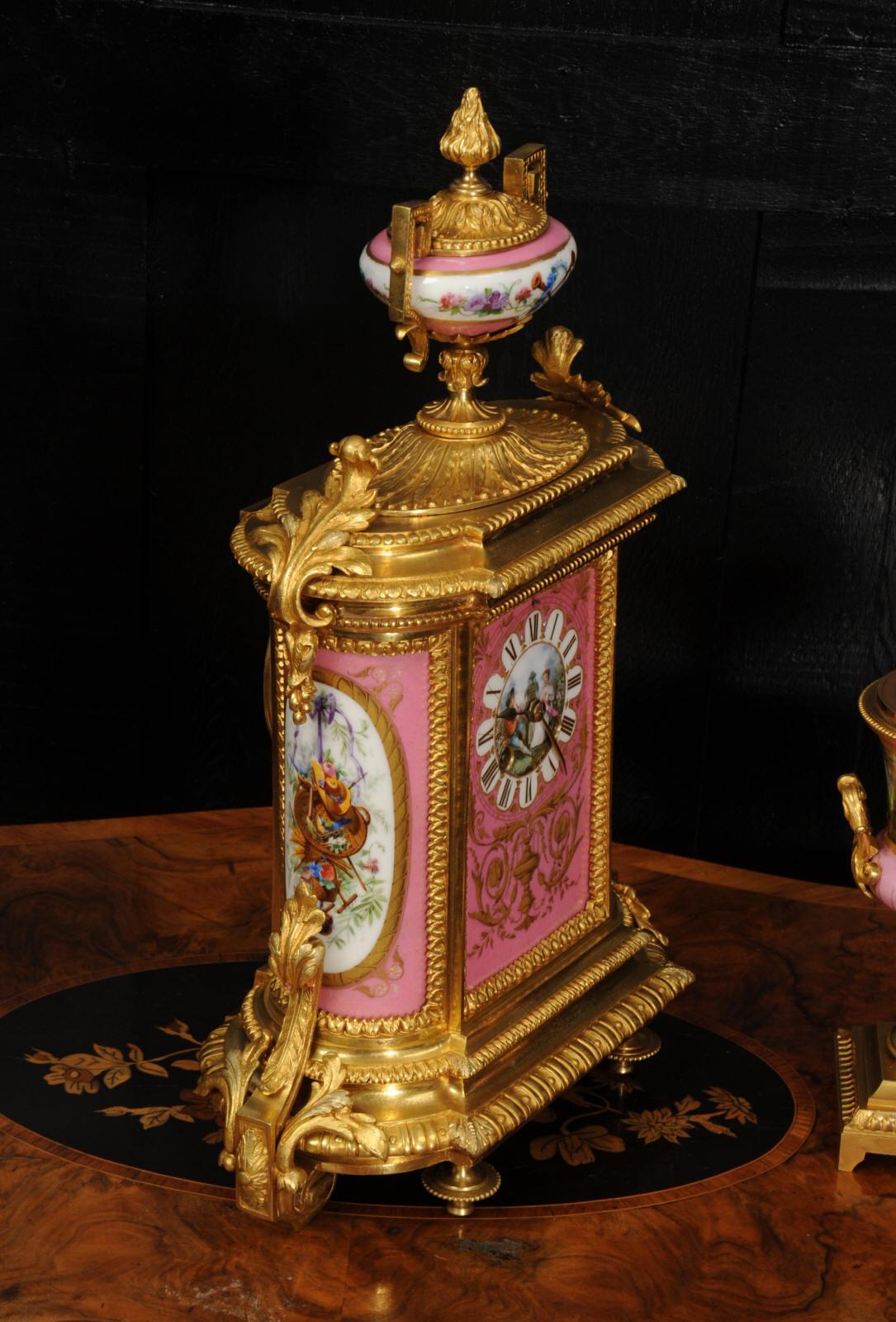 Fine Ormolu and Sevres Porcelain Antique French Clock Set For Sale 3
