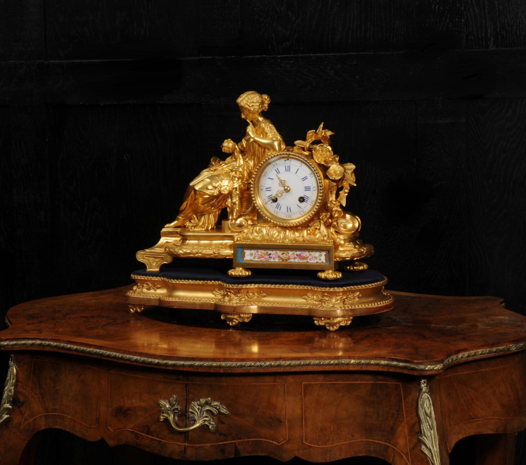 Louis XVI Fine Ormolu and Sevres Porcelain Boudoir Antique French Clock