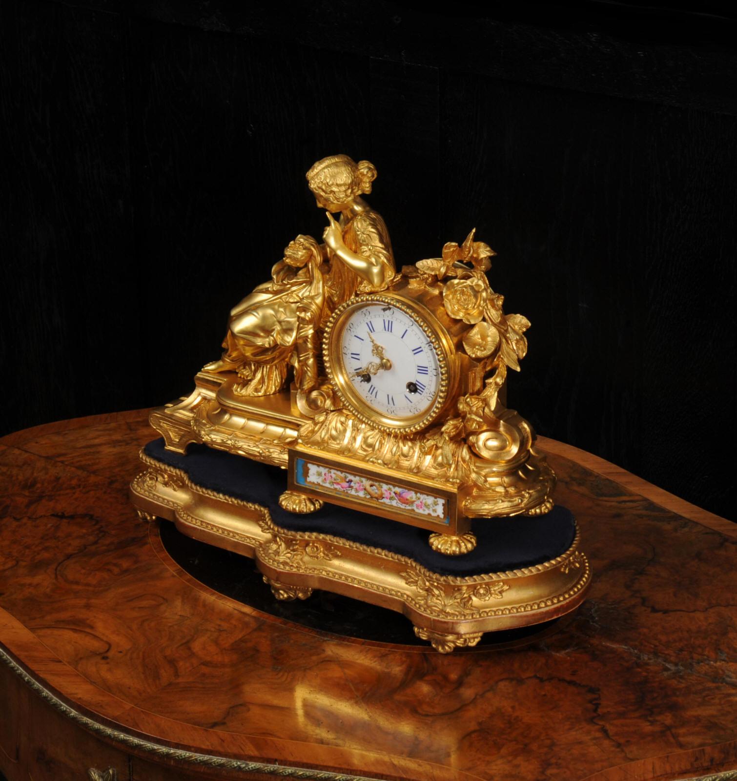 Painted Fine Ormolu and Sevres Porcelain Boudoir Antique French Clock