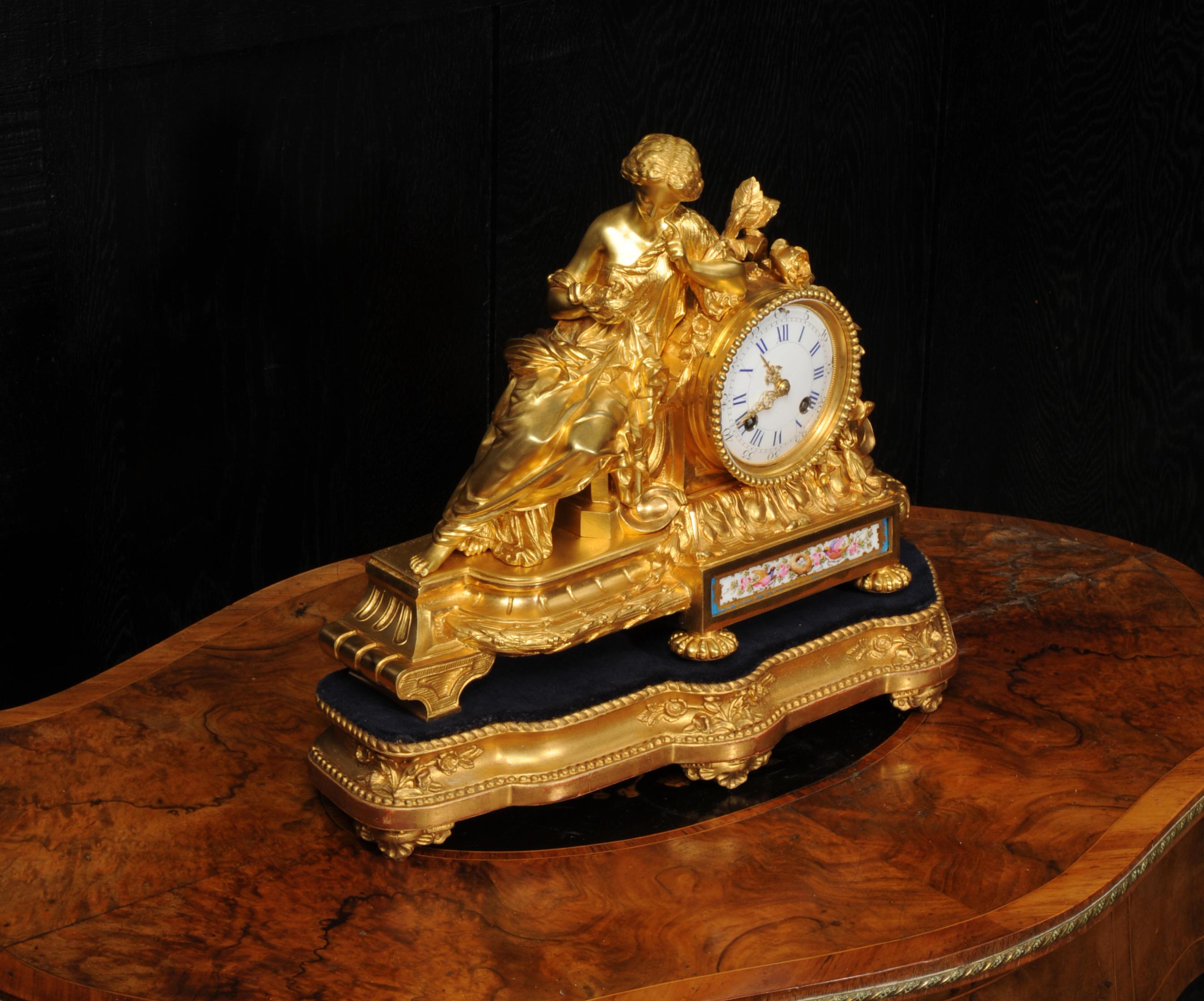 Fine Ormolu and Sevres Porcelain Boudoir Antique French Clock In Good Condition In Belper, Derbyshire