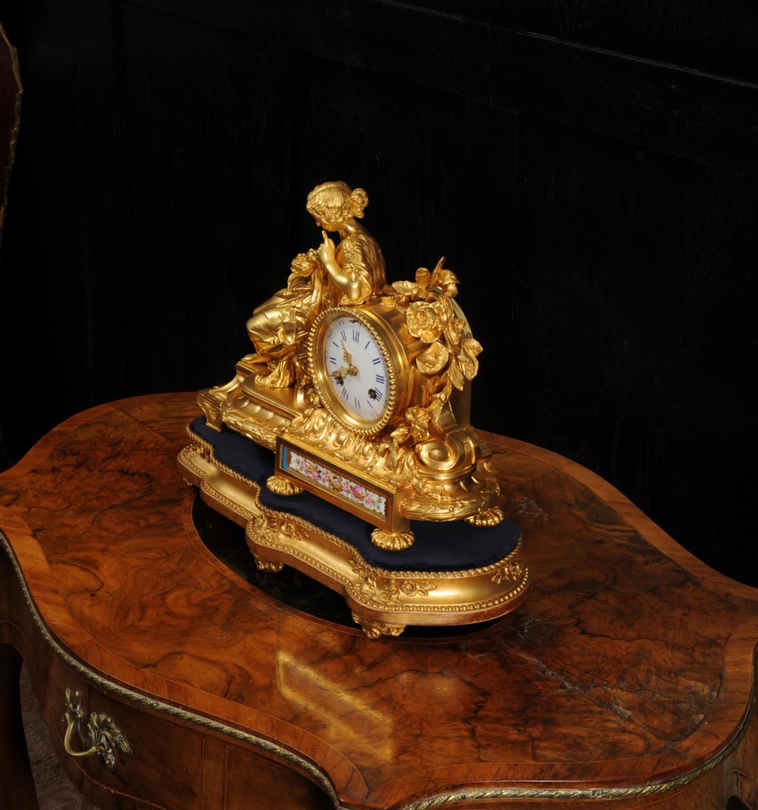 Fine Ormolu and Sevres Porcelain Boudoir Antique French Clock 3