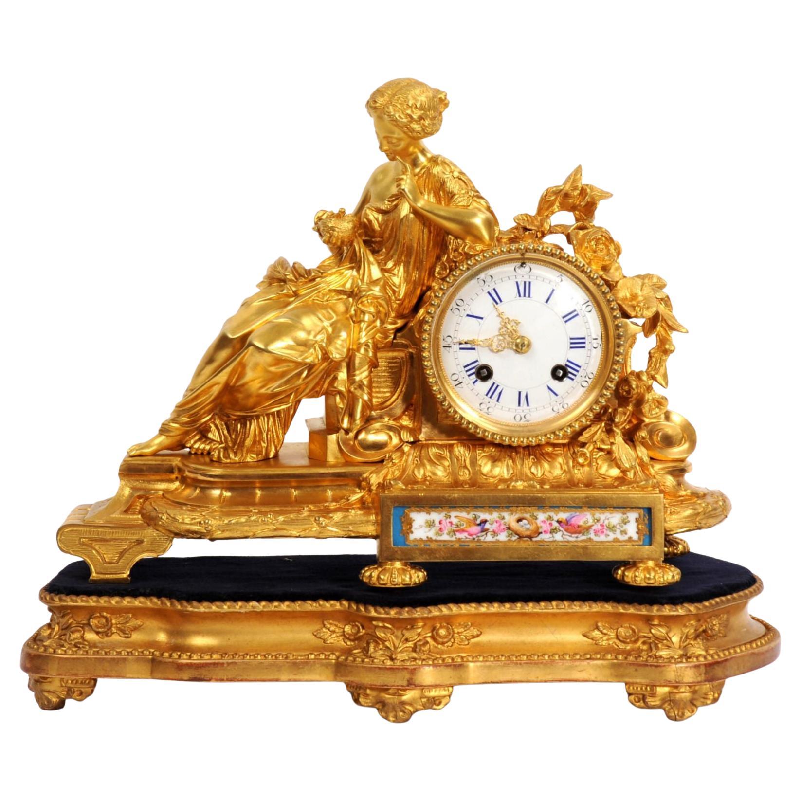 Fine Ormolu and Sevres Porcelain Boudoir Antique French Clock