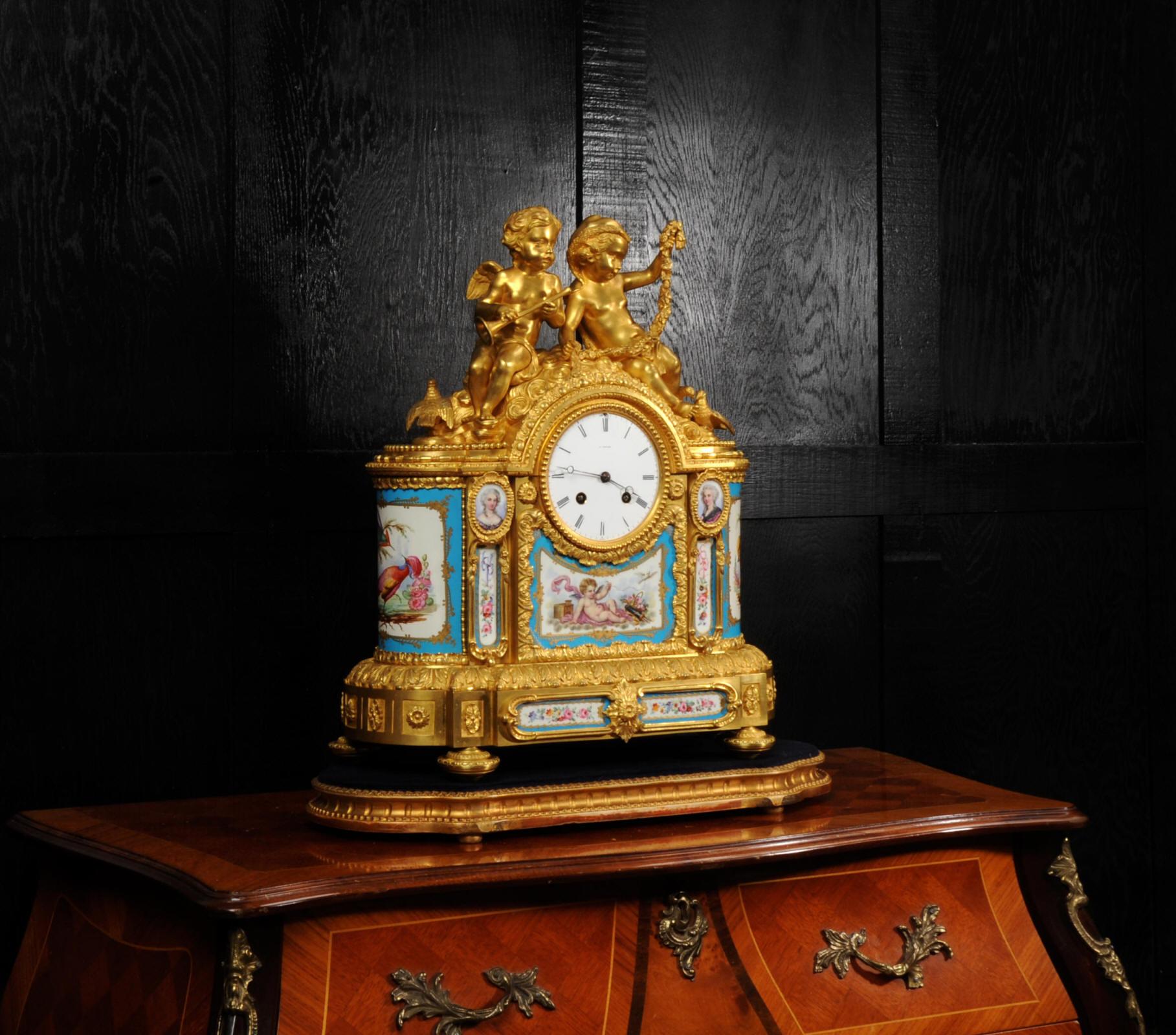French Fine Ormolu and Sevres Porcelain Clock by Achille Brocot & Delettrez For Sale