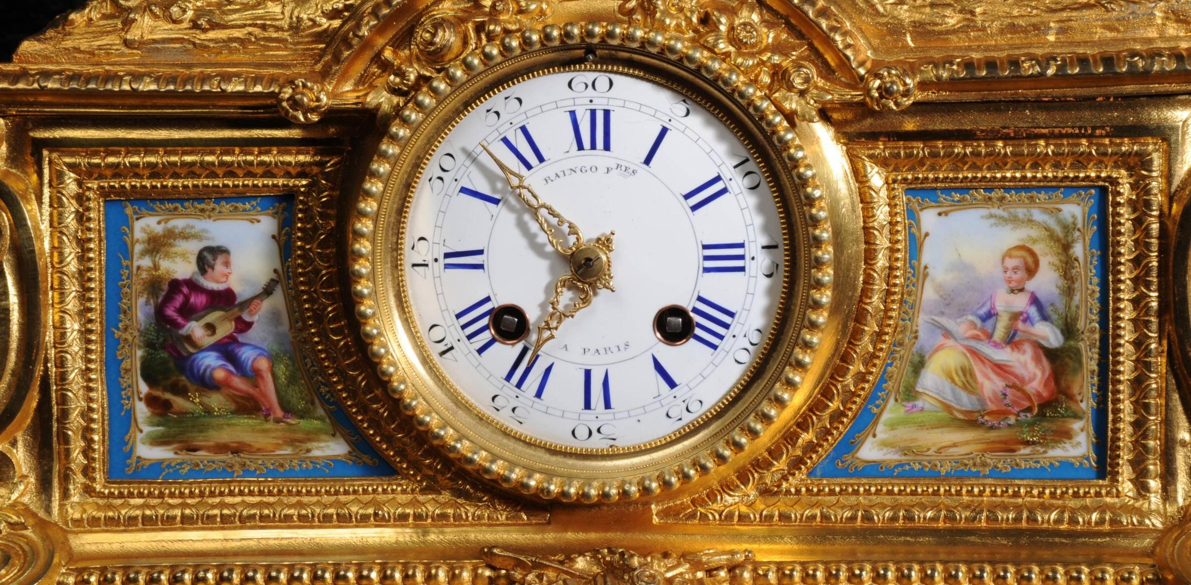 French Fine Ormolu and Sèvres Porcelain Clock by Raingo Frères & Henri Picard of Paris