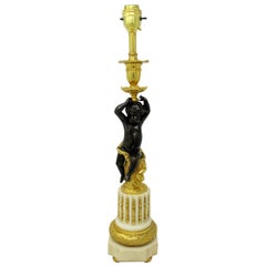 Fine Ormolu Bronze Marble French Cherub Electric Table Lamp Early 19th Century
