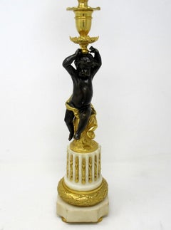 Fine Ormolu Bronze Marble French Cherub Electric Table Lamp Early 19th Century