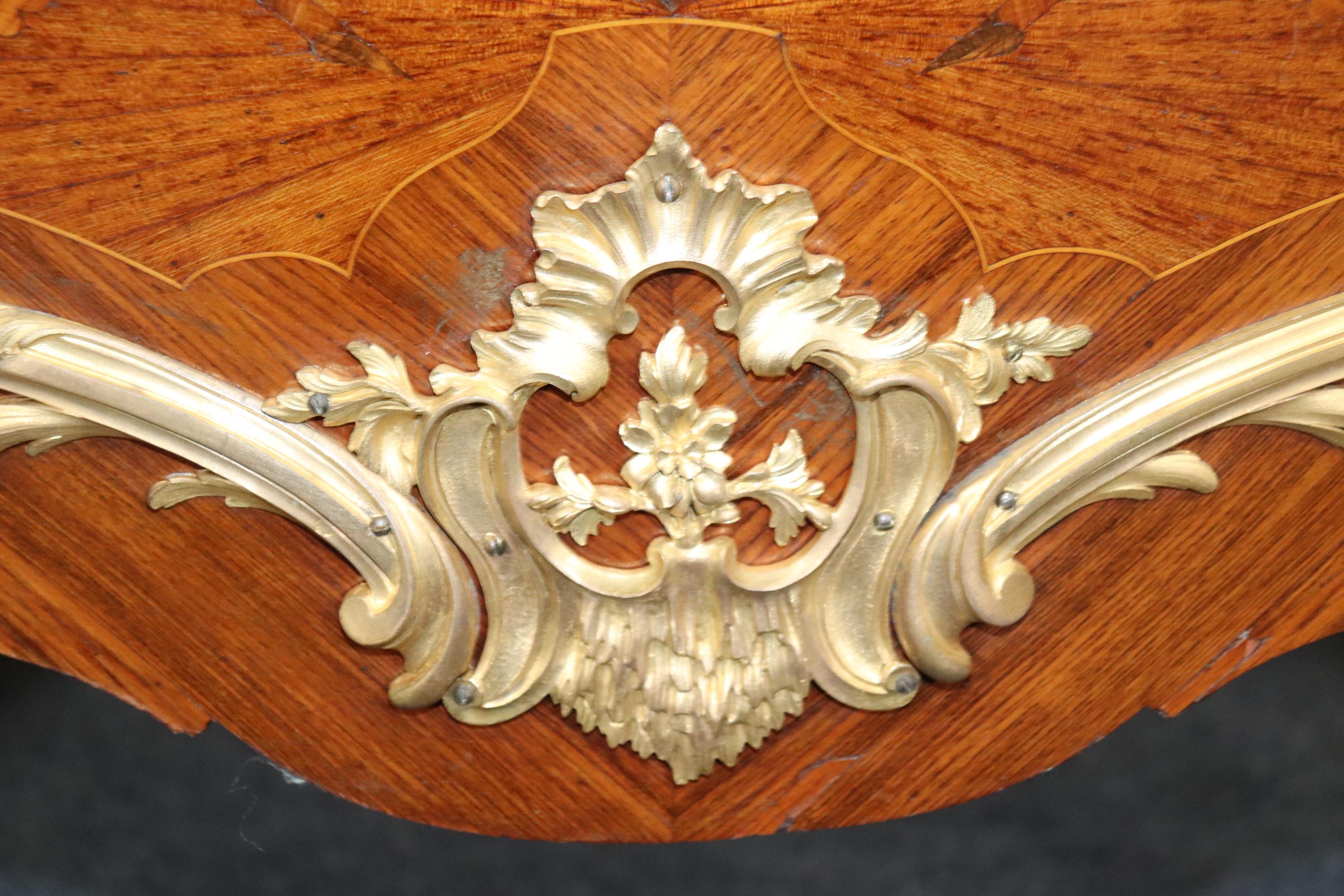Fine Ormolu Mounted French Louis XV Rouge Marble Top Radiating Inlay Commode  For Sale 12