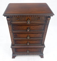 Fine Ornate Carved Oak 5 Drawers Bracket Feet Decorative Chest c1900s MINT