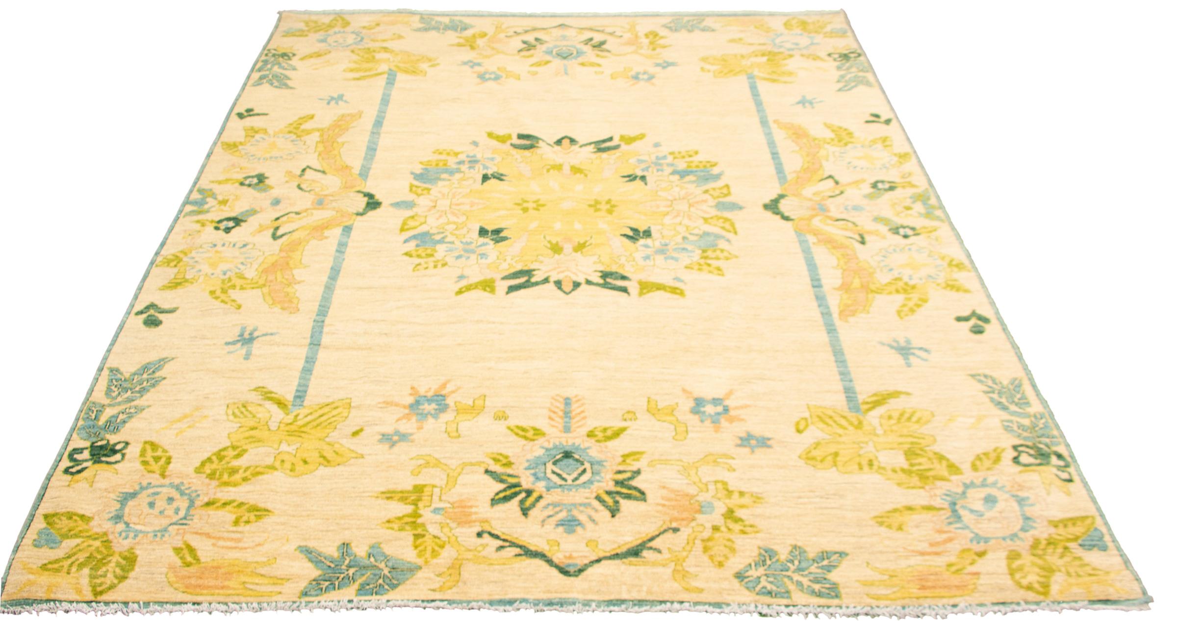 Vegetable Dyed Transitional Pastel Persian Oushak Carpet, Wool, Hand-Knotted, 9' x 12' For Sale