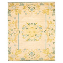 Fine Oushak Persian Rug, Yellow Floral