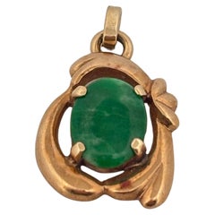 Fine Oval Jade 14K Yellow Gold Necklace Pendant