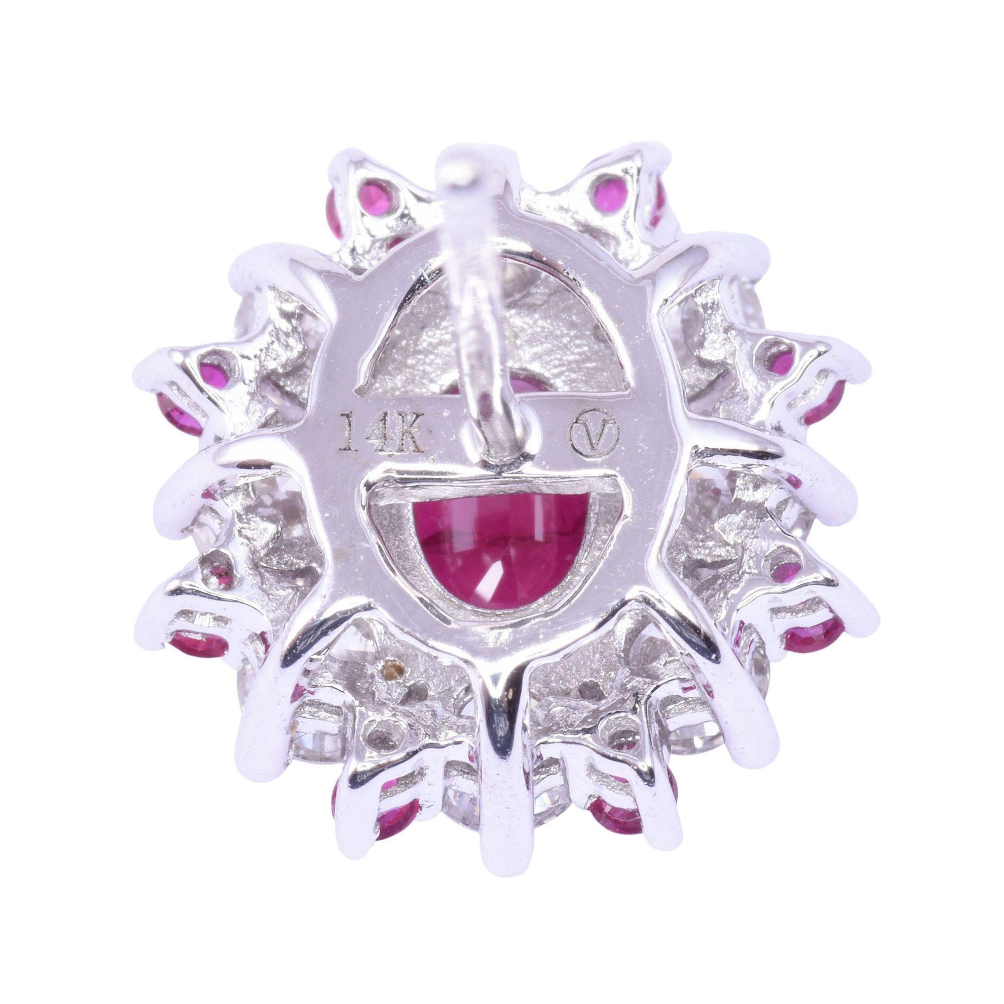 Oval Cut Fine Oval Ruby & Diamond Earrings For Sale