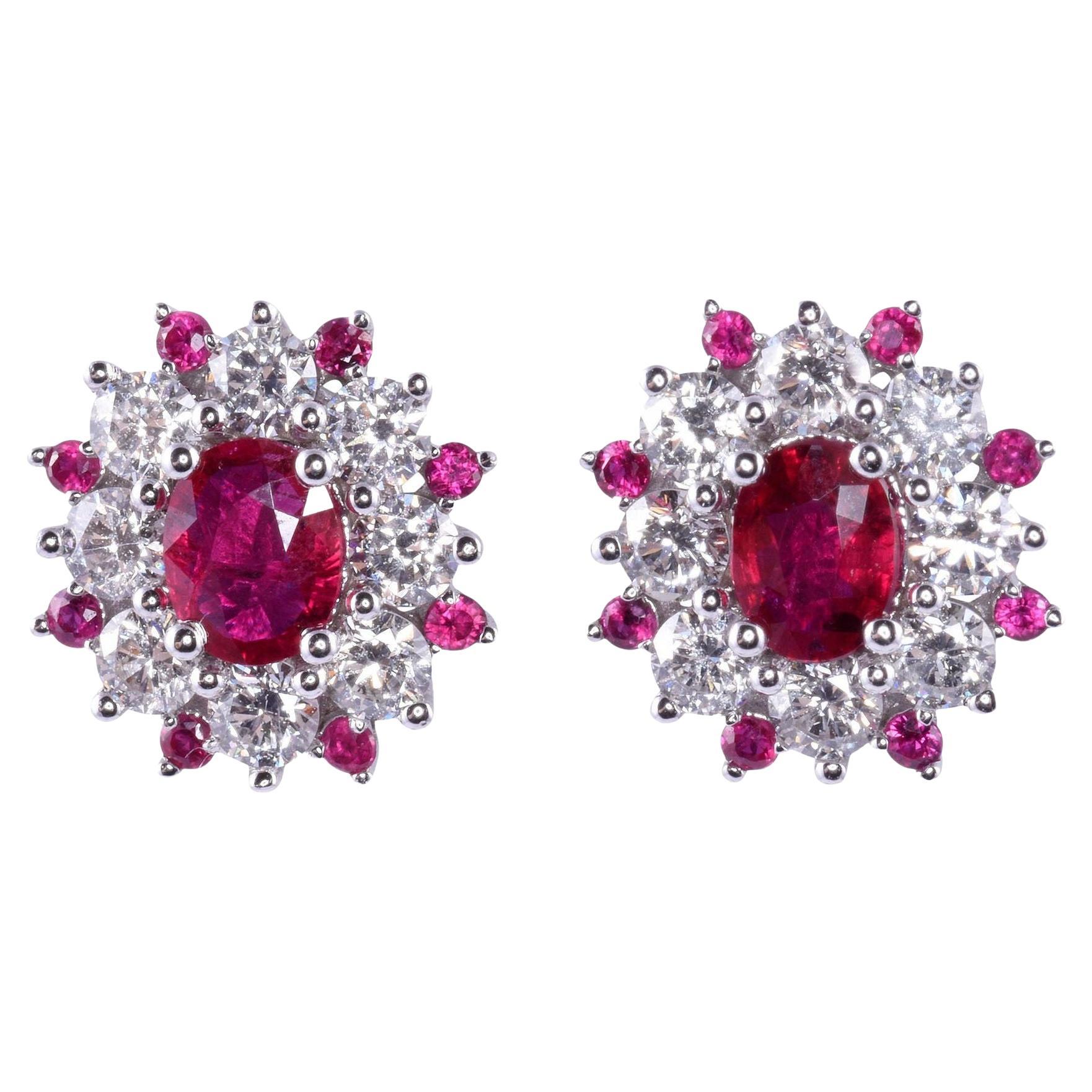Fine Oval Ruby & Diamond Earrings For Sale