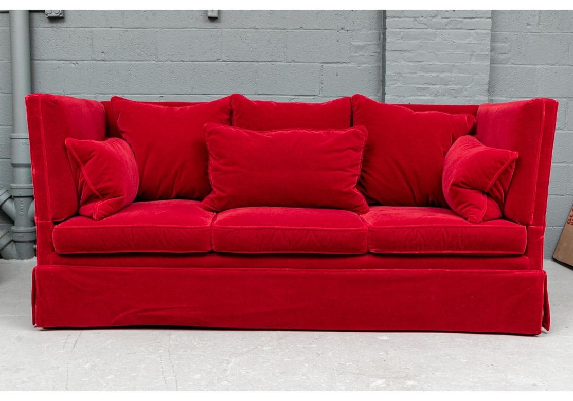 Mid-Century Modern Fine Over-Scale Knowle House Style Sofa in Lipstick Red Mohair