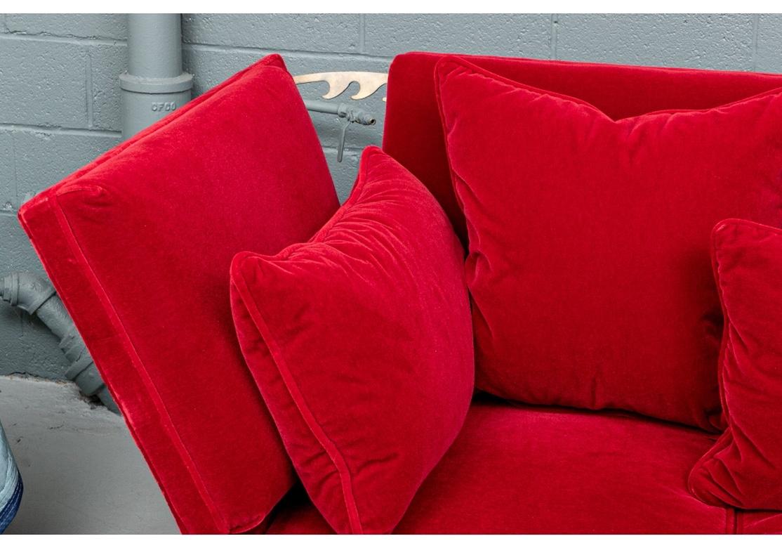 Fine Over-Scale Knowle House Style Sofa in Lipstick Red Mohair In Good Condition In Bridgeport, CT