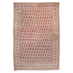 Alfombra Kirman Vintage Sobredimensionada de Suelo Crema con Diseño Paisley