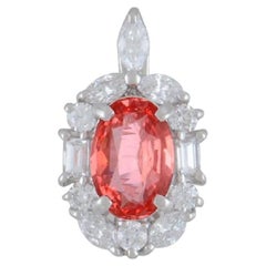 Ciondolo in platino con diamante e zaffiro Padparadscha, certificato GIA